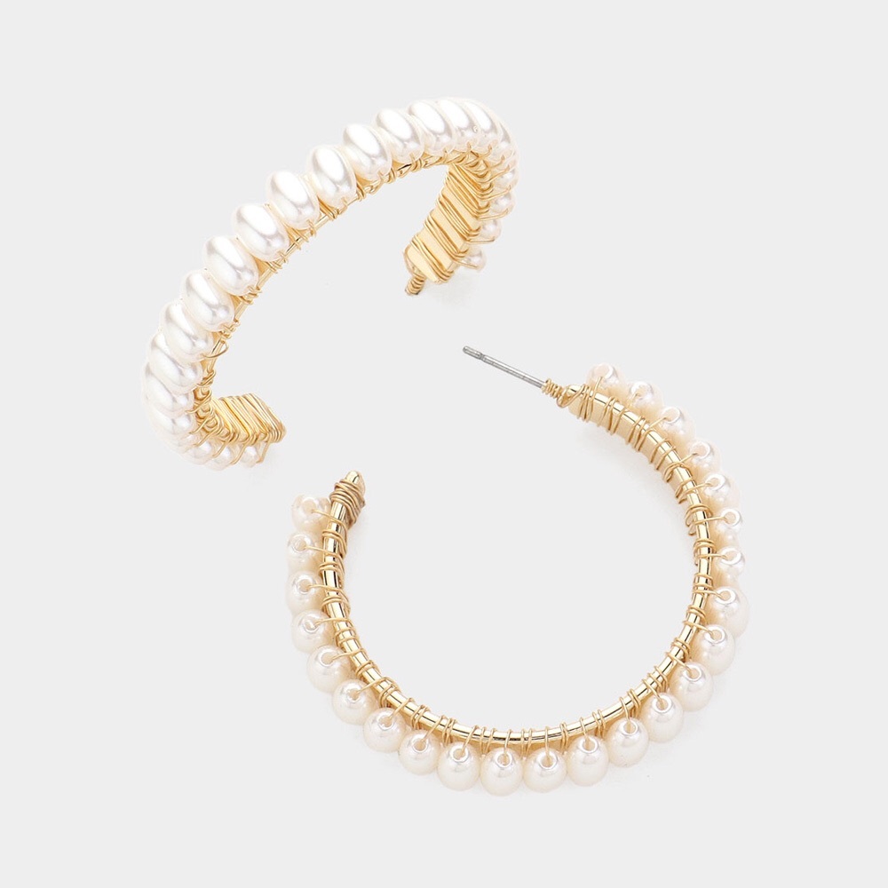 Gold & Cream Freshwater Pearl Hoop Statement Earrings
